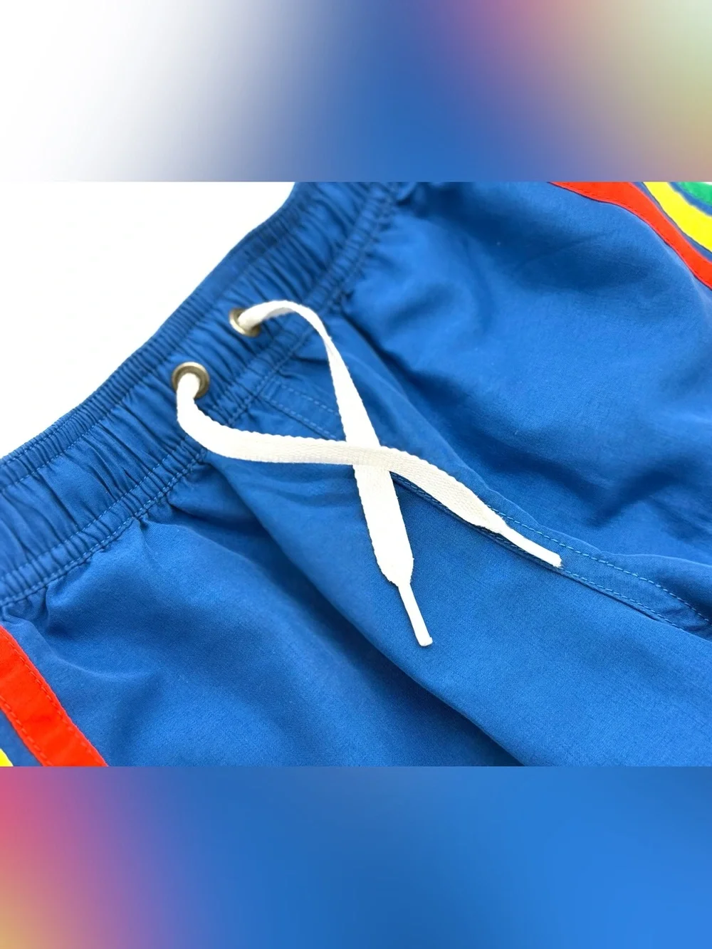 EUC Hanna Andersson Little Boys Rainbow Stripes Swim Trunks / Shorts in Blue 6-7